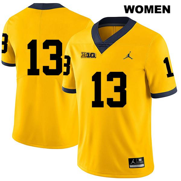 Women's NCAA Michigan Wolverines German Green #13 No Name Yellow Jordan Brand Authentic Stitched Legend Football College Jersey PW25F12JC